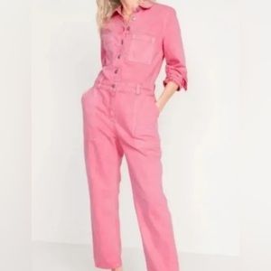 Old Navy Slouch Jumpsuit Coveralls Denim Jeans Womens Plus Size M Pink**